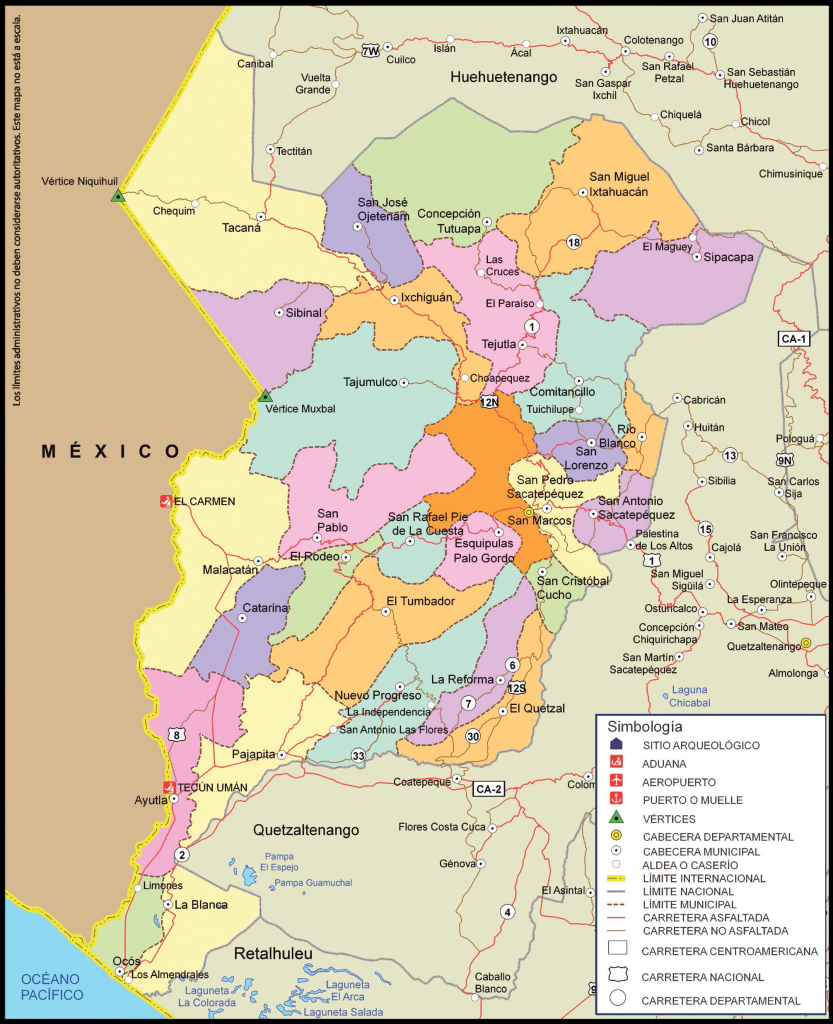 Mapa de los municipios del departamento de San Marcos.