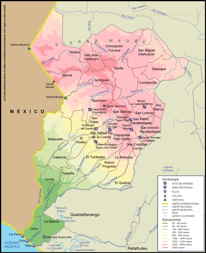 Mapa físico del Departamento de San Marcos.