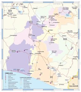 Mapa de las principales ciudades del departamento de Santa Rosa.