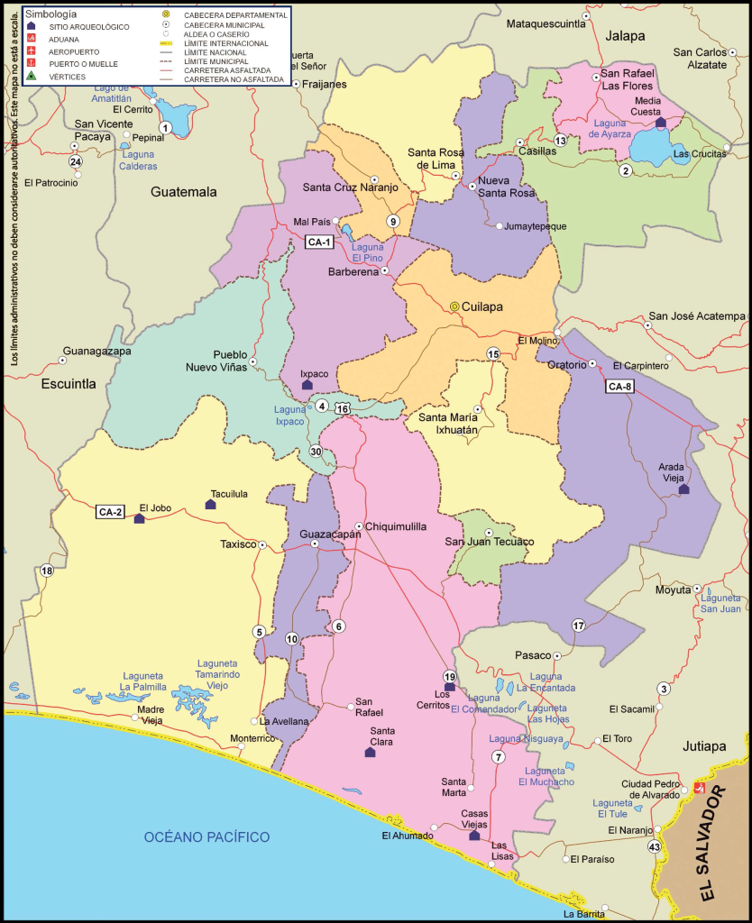Mapa de los municipios del departamento de Santa Rosa.
