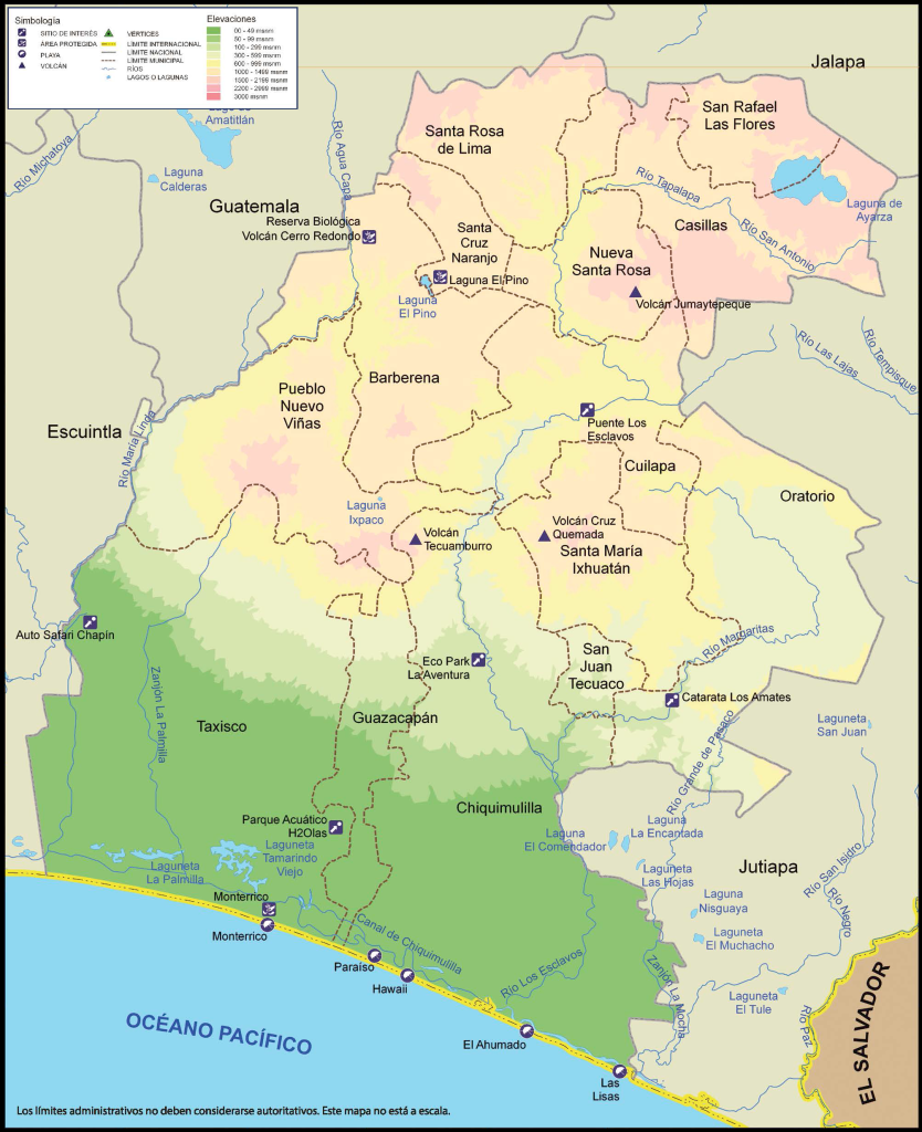 Mapa físico del Departamento de Santa Rosa.