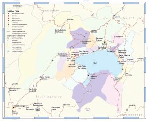 Mapa de las principales ciudades del departamento de Sololá.