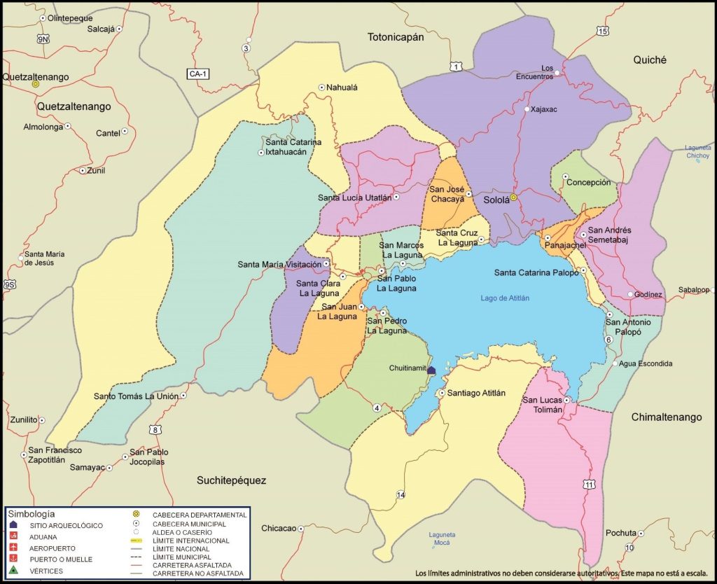 Mapa de los municipios del departamento de Sololá.
