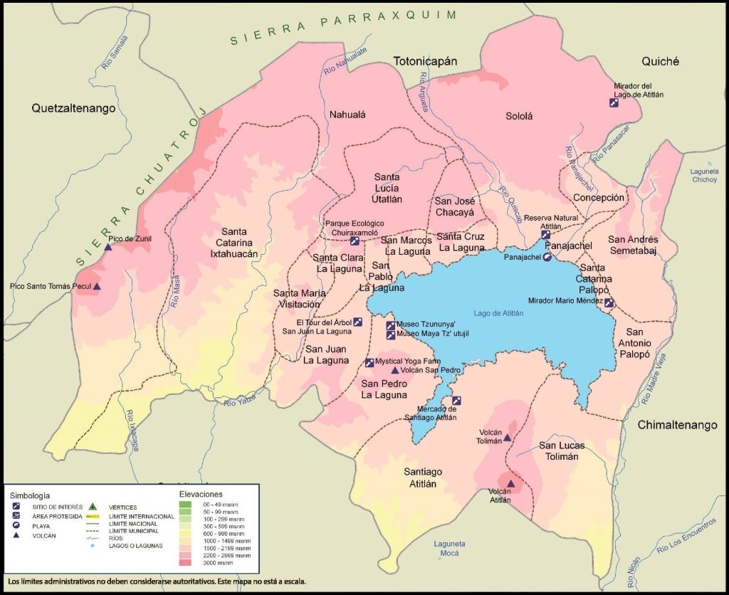 Mapa físico del Departamento de Sololá.