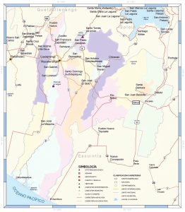 Mapa de las principales ciudades del departamento de Suchitepéquez.