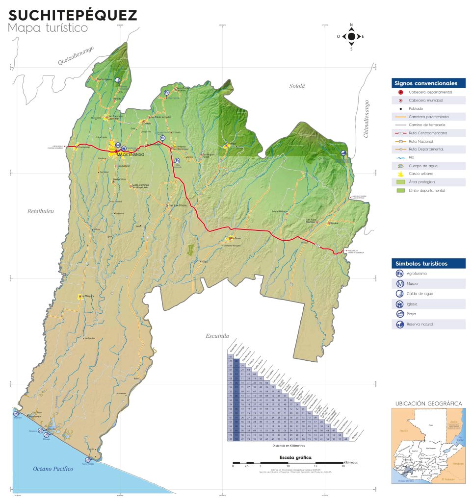 Mapa turistico del Departamento de Suchitepéquez.