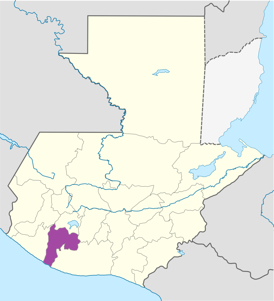 Mapa de ubicación del Departamento de Suchitepéquez.