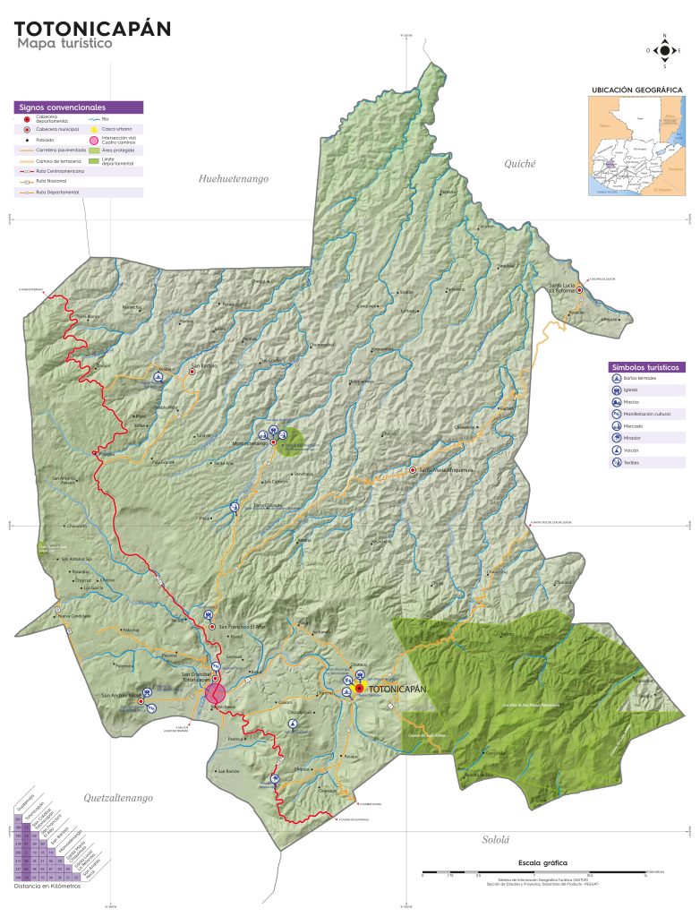 Mapa turistico del Departamento de Totonicapán.