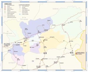 Mapa de las principales ciudades del departamento de Zacapa.