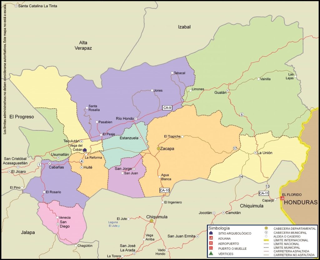 Mapa de los municipios del departamento de Zacapa.