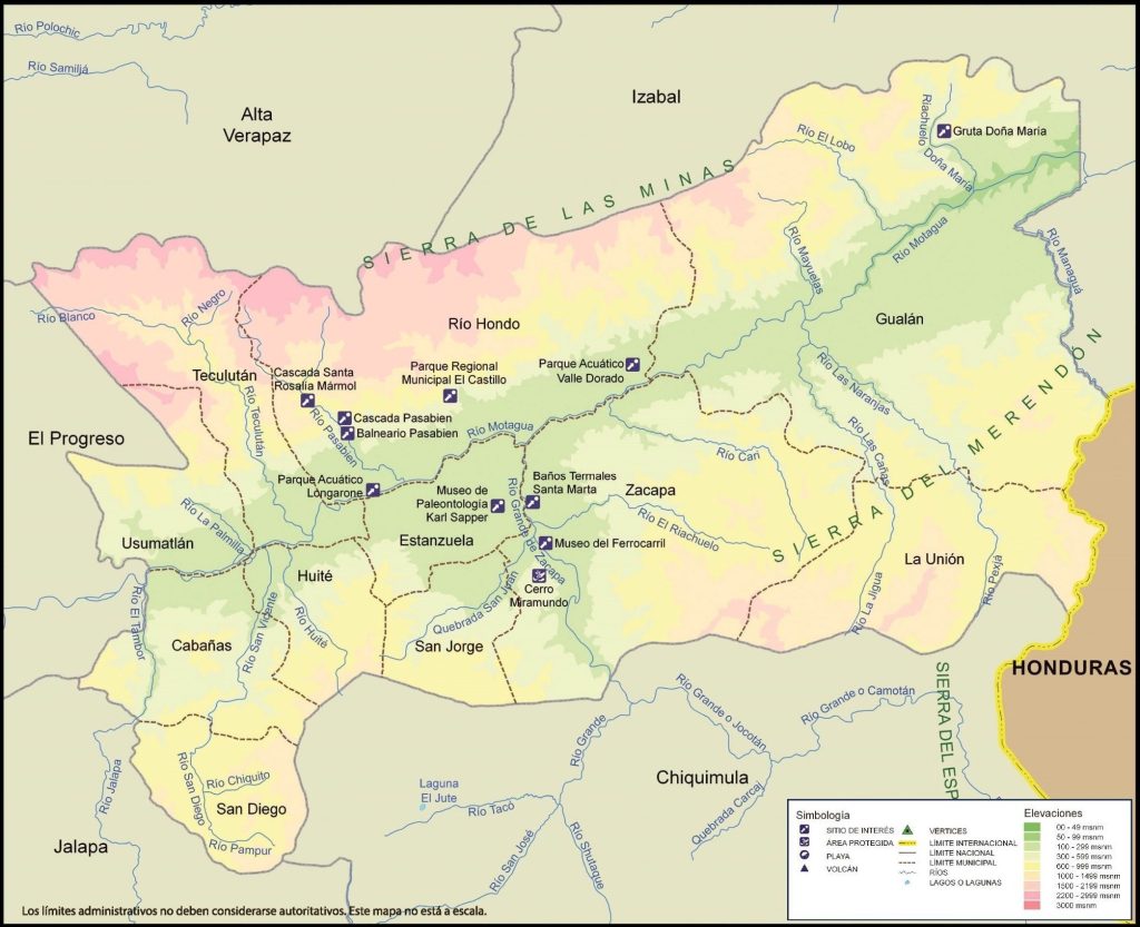 Mapa físico del Departamento de Zacapa.