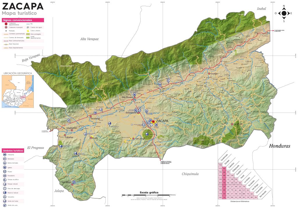 Mapa turistico del Departamento de Zacapa.