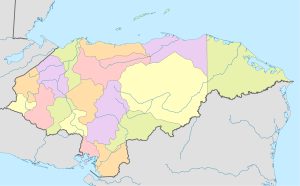 Mapa mudo coloreado de Honduras.