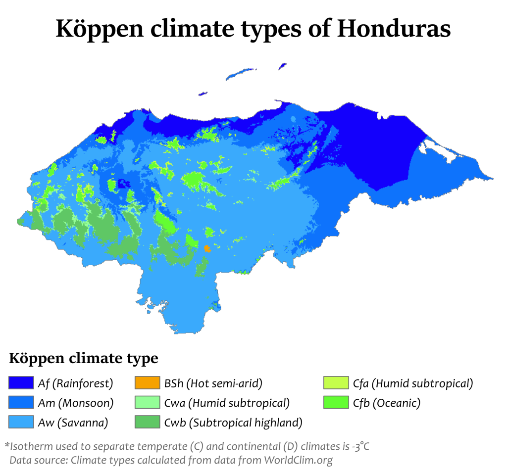 Mapa climático de Honduras.