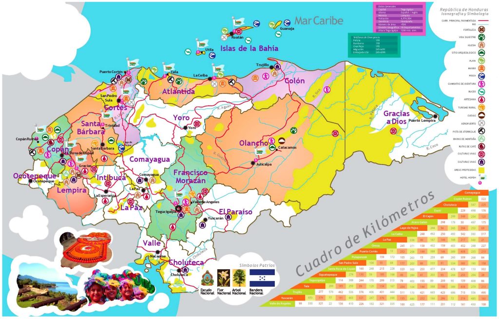 Mapa turístico de Honduras.