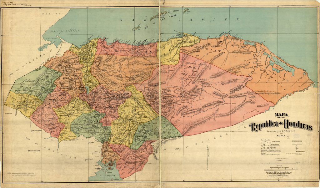 Mapa de la Republica de Honduras 1907.