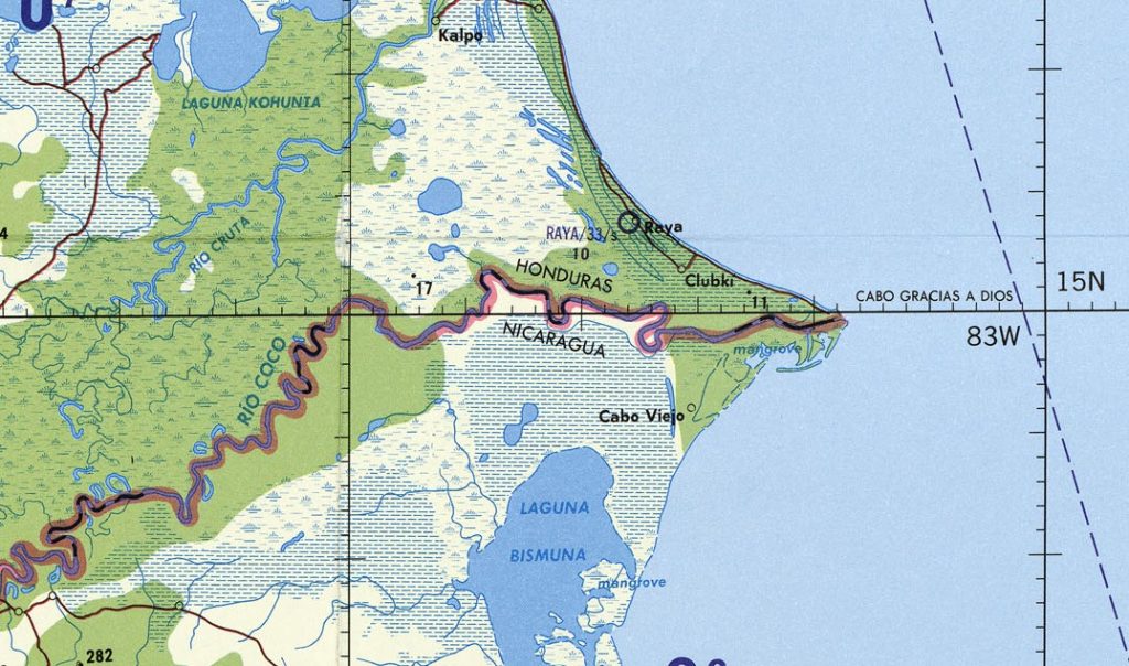 Mapa del cabo Gracias a Dios.