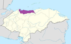 Mapa de ubicación del Departamento de Atlántida.