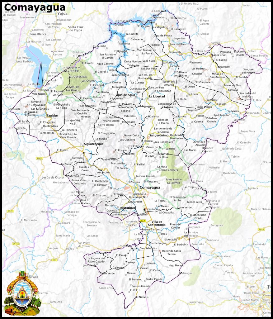 Mapa del departamento de Comayagua.