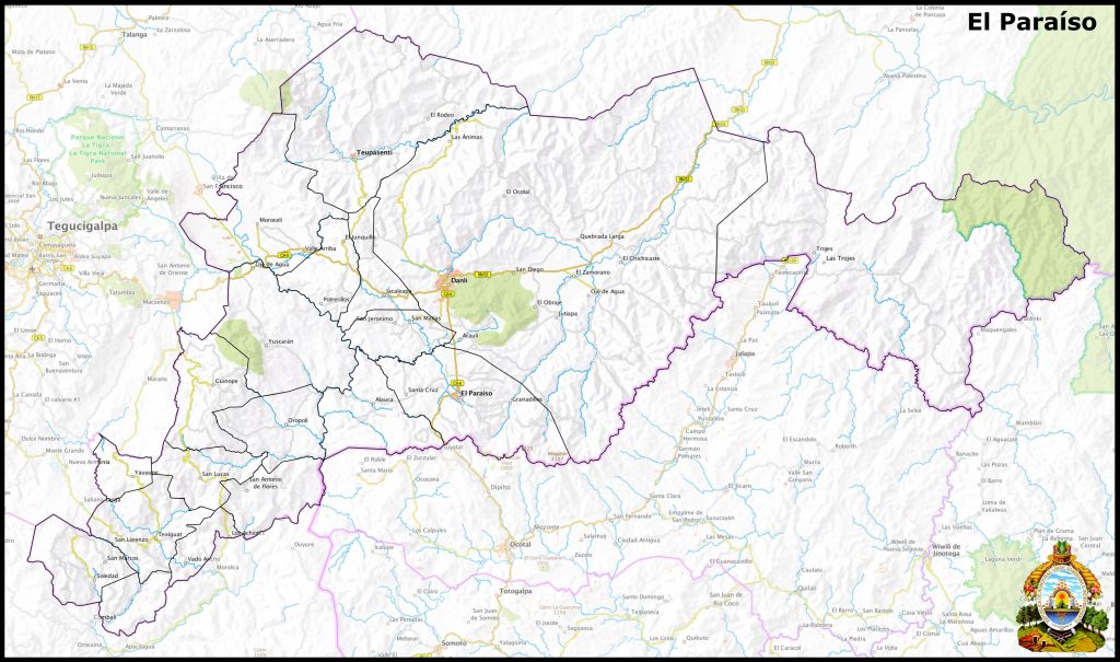 Mapa del departamento de El Paraíso.