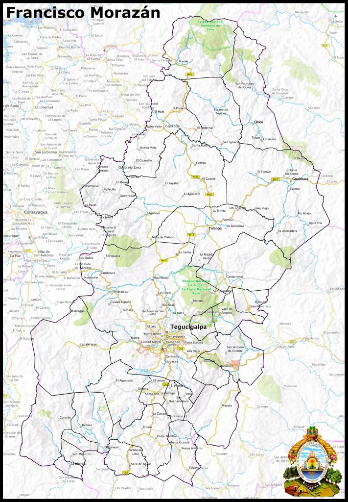 Mapa del departamento de Francisco Morazán.