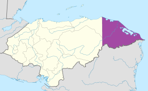 Mapa de ubicación del Departamento de Gracias a Dios.