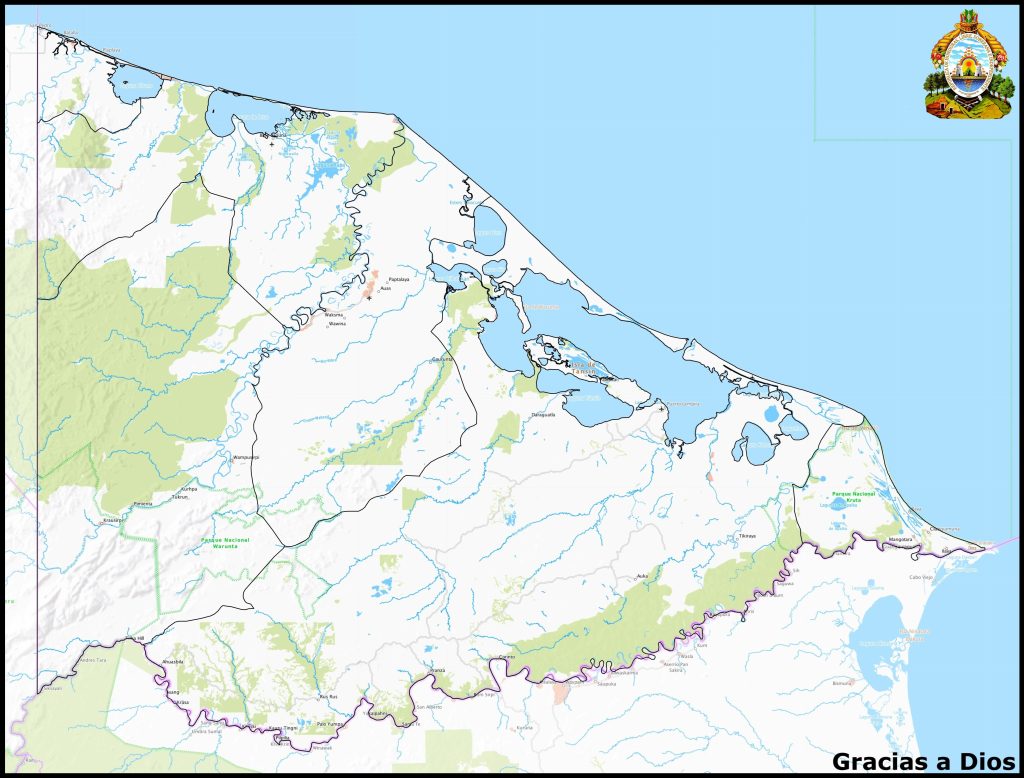 Mapa del departamento de Gracias a Dios.