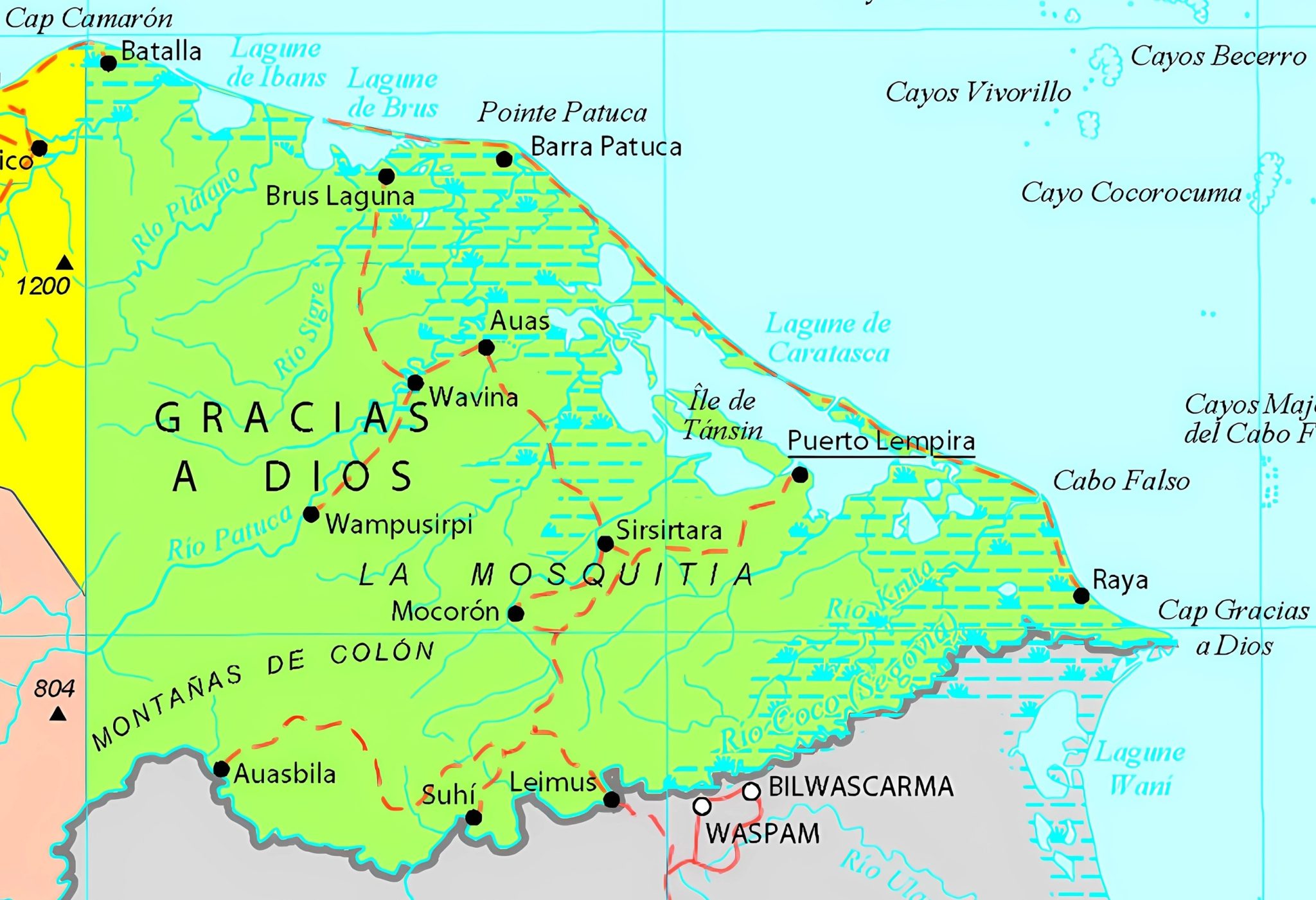 Mapa del departamento de Gracias a Dios - Galería de mapas