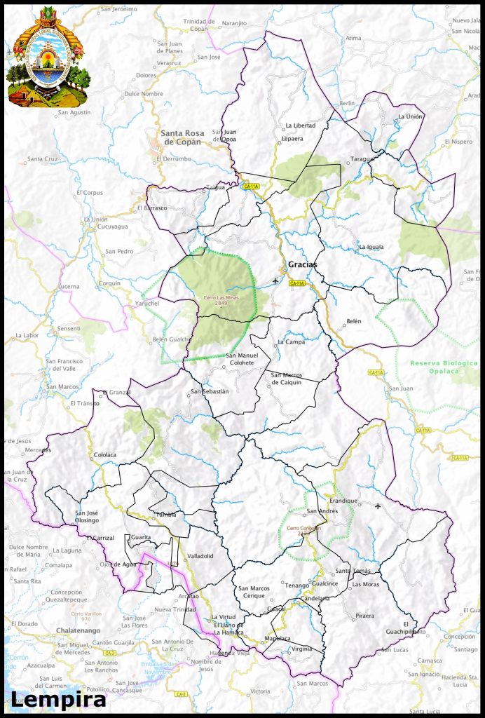 Mapa del departamento de Lempira.