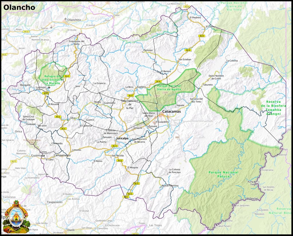 Mapa del departamento de Olancho.