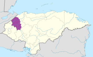 Mapa de ubicación del Departamento de Santa Bárbara en Honduras.