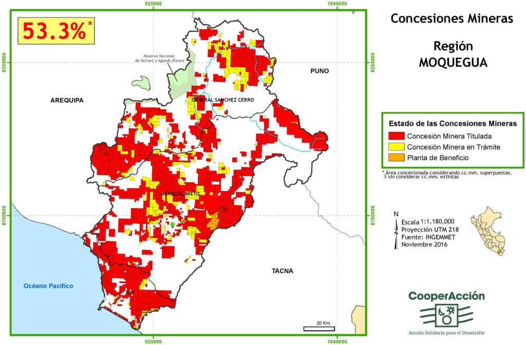 Mapa de las concesiones mineras en el departamento de Moquegua noviembre 2016.
