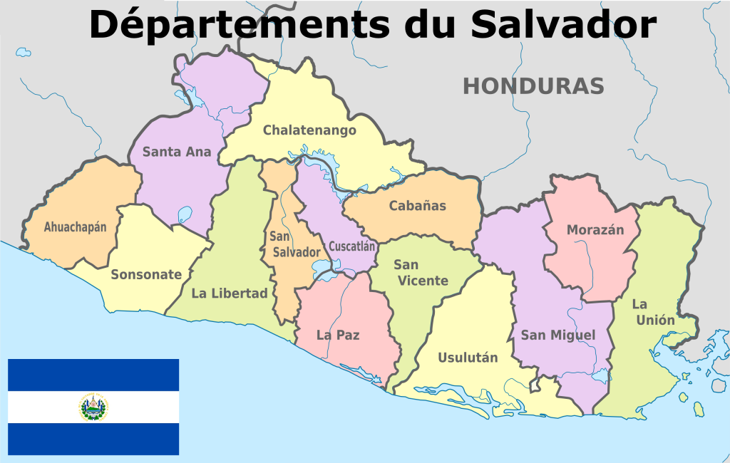 Mapa de los departamentos de El Salvador.