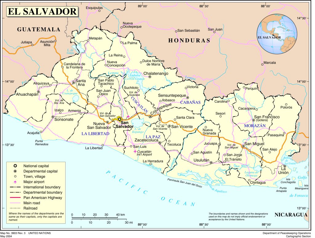 Mapa las principales ciudades de El Salvador.