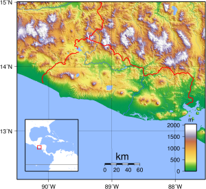 Mapa topográfico de El Salvador.