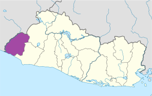 Mapa de ubicación del departamento de Ahuachapán.