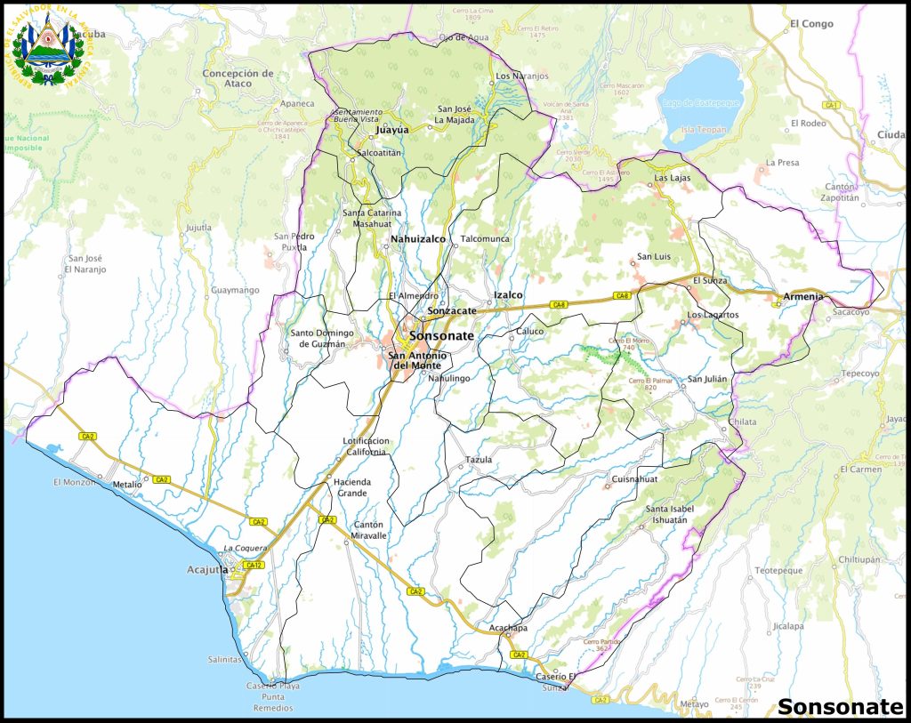 Mapa del departamento de Sonsonate.