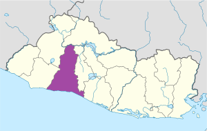 Mapa de ubicación del departamento de La Libertad en El Salvador.