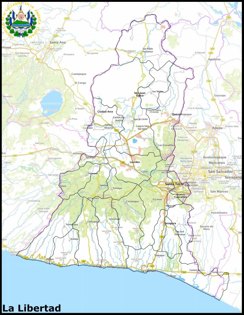 Mapa del departamento de La Libertad (El Salvador).