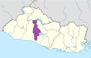 Mapa de ubicación del departamento de San Salvador en El Salvador.