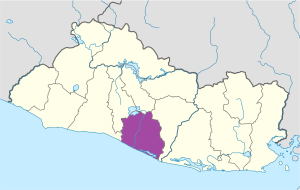 Mapa de ubicación del departamento de La Paz en El Salvador.