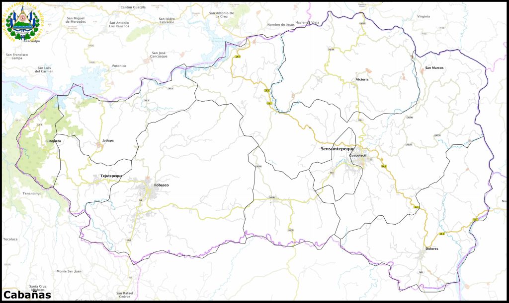 Mapa del departamento de Cabañas.