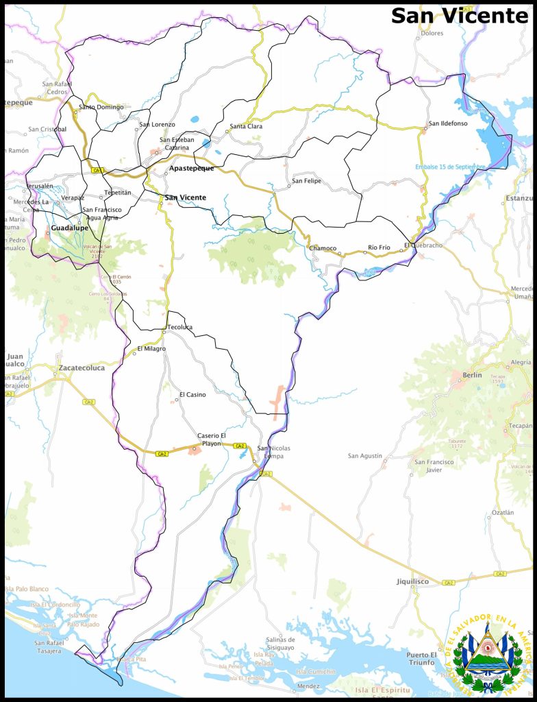 Mapa del departamento de San Vicente.