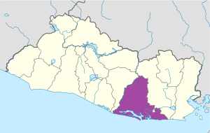 Mapa de ubicación del departamento de Usulután.