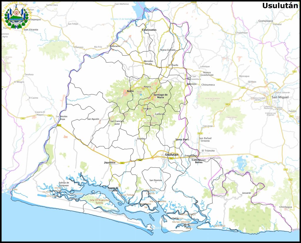Mapa del departamento de Usulután.