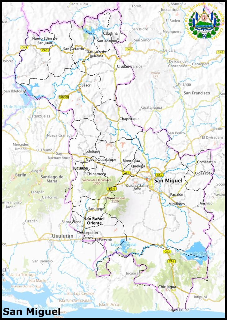 Mapa del departamento de San Miguel.