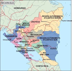 Mapa de los departamentos de la República de Nicaragua.