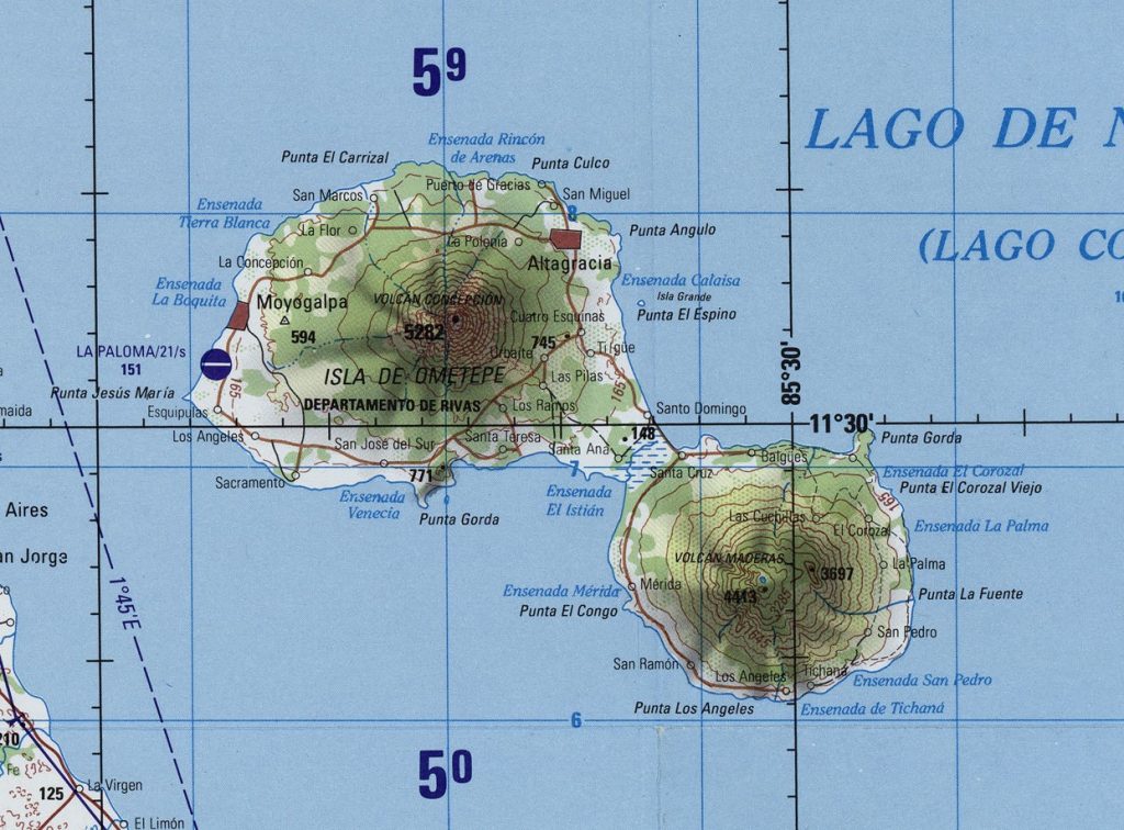 Mapa de la Isla de Ometepe.