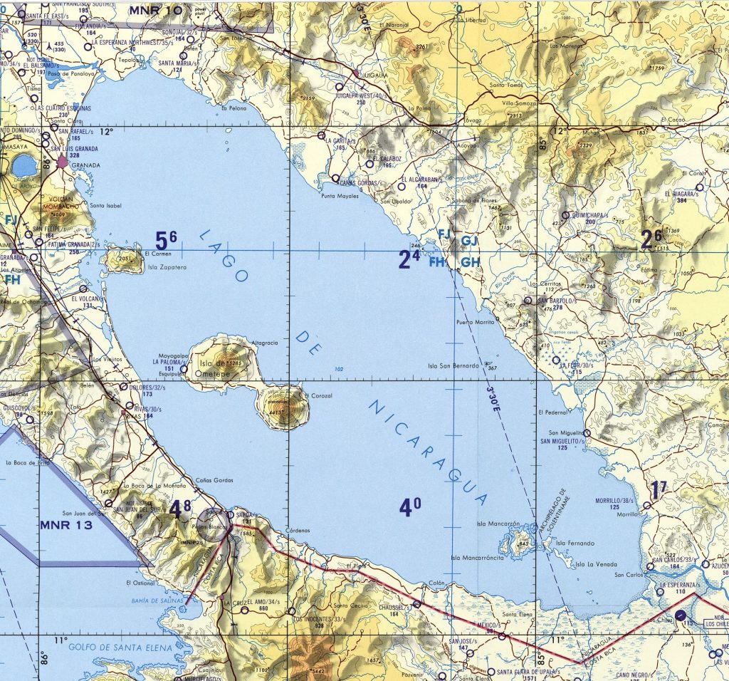 Mapa del lago Cocibolca.