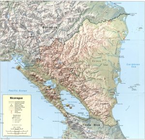 Mapa en relieve sombreado de Nicaragua.